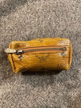MCM Cognac Logo-Print Leather coin Pouch with Front Zip